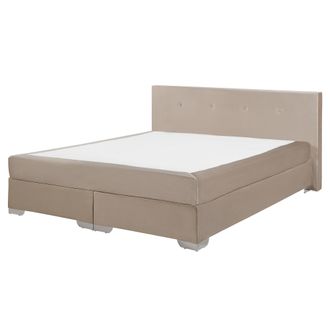 Beliani Cama Continental Tapizada Beige 180 X 200 Cm Con Colch&oacute;n Y Cabecero Bajo Consul