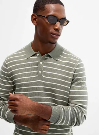 Le 31 Mens Nautical stripe knit Polo Shirt