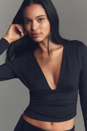 Susana Monaco Long-Sleeve V-Neck Ruched Top