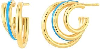 Gold & Honey Womens Enamel Triple Hoop Earrings In Turquoise