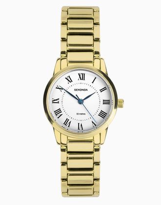 Sekonda Beaumont - Orologio classico da donna da 28 mm dorato con cinturino in lega dorato e quadrante bianco