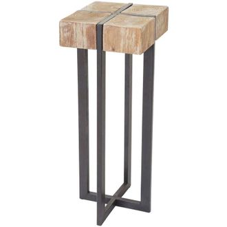 Hhg Tavolino alto portavasi 901 legno di pino massello metallo