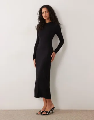AFRM abito midi a maniche lunghe in maglia cr&ecirc;pe con collo alto finto nero