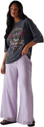 Warehouse Chiffon High Waisted Wide Leg Trousers, 12, Lilac