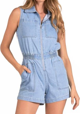 Elan Zip Front Denim Romper In Blue