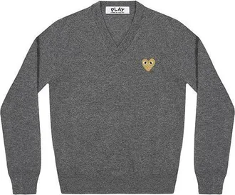 Comme Des Gar&ccedil;ons (WMNS) COMME des GARCONS PLAY V-Neck Pullover Gold Emblem Grey AZ-N047-051-3