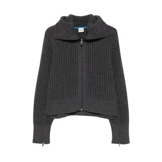 Paul Smith Truien & Vesten, Dames, Grijs, M, Wol, Ribbed Zip-Up Cardigan