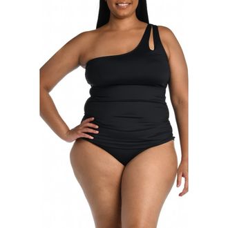 La Blanca One-Shoulder Tankini Top in Black at Nordstrom Rack, Size 16W