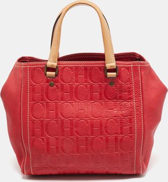 Carolina Herrera Andy Red Monogram Leather Tote