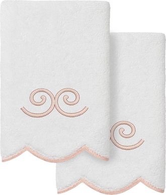 Linum Home Textiles 100% Turkish Cotton Symmetra Scallop 2Pc Embellished Fingertip Towel Set