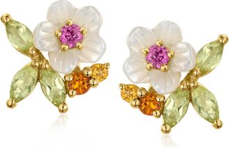Ross-Simons Mother-Of-Pearl and. Multi-Gemstone Flower Earrings in 18kt Gold Over Sterling