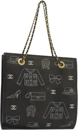 Chanel Pre-owned Vintage Canvas Tote Bag - Dames - Vintage Shopper - Zwart - ONE Size - Vintage