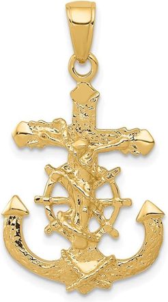 Diamond2Deal 14k Yellow Gold Polished Textured Mariners Crucifix Rope/Wheel Pendant