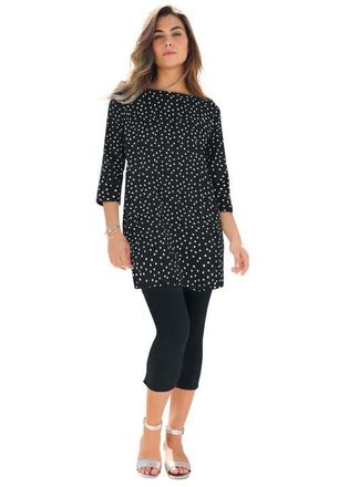 Roaman's Plus Size Cotton Ultimate Boatneck Tunic With Side Slits in Black Painted Dot at Nordstrom, Size 24
