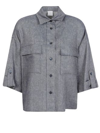 Eleventy Cropped Textured Shirt With Button-Down Front And Flap Pockets