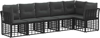 vidaXL Conjunto De Sof&aacute;s De Jard&iacute;n 6 Uds. Negro Rat&aacute;n Sint&eacute;tico Vidaxl