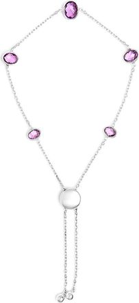 House of Brilliance 925 Sterling Silver Bezel Set Purple Amethyst 5 Station Adjustable Bolo Bracelet in White at Nordstrom