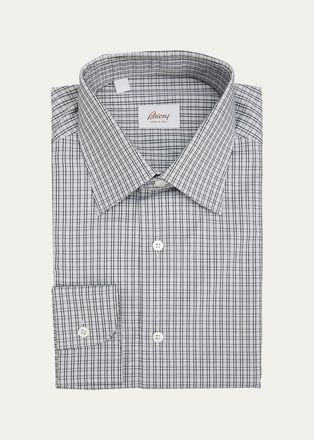 Brioni Mens Check Cotton Dress Shirt
