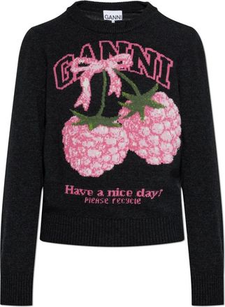 Ganni Trui met logo - Dames - Ronde hals truien - Zwart - XS - Truien & Vesten