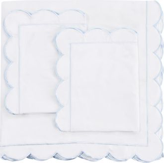 Melange Home Scallop Embroidered Cotton Duvet Set in White/Blue at Nordstrom Rack, Size Full/queen