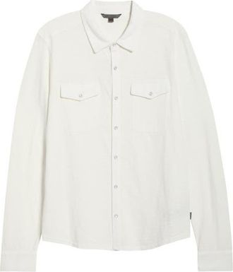 John Varvatos Arvon Cotton Snap-Up Western Shirt in White at Nordstrom, Size Xx-Large