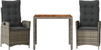 vidaXL Set Comedor De Jard&iacute;n 3 Piezas Con Cojines Rat&aacute;n Sint&eacute;tico Gris Vidaxl