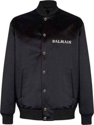 Balmain Satin bomberjack met Galaxy borduursel - Heren - Bomber jackets - Zwart - M - Polyester - Jassen