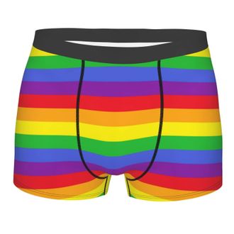 AOOEDM Lgbt Gay Pride Rainbow Stripes Mens Boxer Briefs Underpants,Printed Mens Soft Underwear,Comfy Breathable Short Trunk