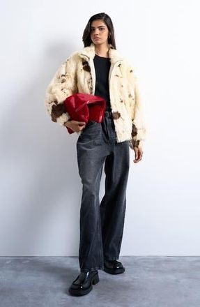 Topshop Faux Fur Bomber Jacket in Cream at Nordstrom Rack, Size Medium