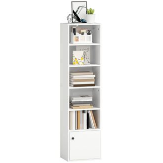 OEM Librer&iacute;a De 5 Niveles Estanter&iacute;a Para Libros Moderna Con Estantes Abiertos Y Puerta 40x30x156 Cm Blanco