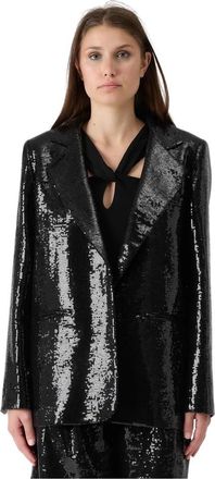 Federica Tosi Paillet Blazer Oversize Zwart Elegant Stijl - Dames - Blazers - Zwart - S - Linnen - Jassen