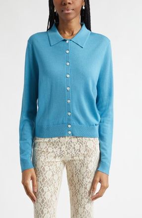Sandy Liang Ley Merino Wool Cardigan in Blue at Nordstrom, Size X-Small