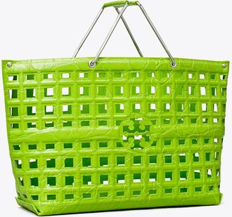 Tory Burch Womens Ella Croc-Embossed Market Tote, One Size