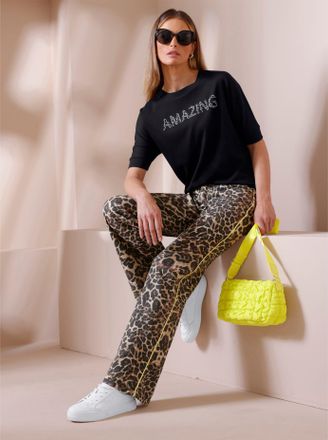 Heine Sweatshirt HEINE, Damen, Gr. 40, schwarz, 50% Modal, 44% Polyester, 6% Elasthan, gemustert, mehrfarbig, unifarben, Rundhals, Sweatshirts Sweatshirt