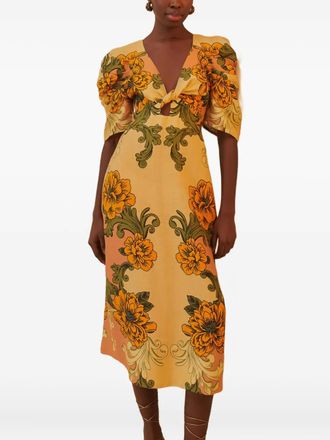 Farm Rio Midi-jurk met bloemenprint - Oranje
