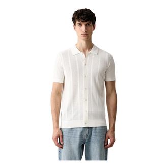 Karl Lagerfeld Gebreide Polo - Heren - Korte mouwen Overhemden - Beige - 2XL - Polyester - Overhemden