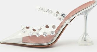 Amina Muaddi Transperent Pvc Crystal Embellished Julia Mule Sandals