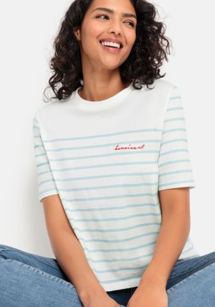 Lascana T-Shirt LASCANA, Damen, Gr. 32/34, weiss (wei&szlig;, hellblau gestreift), Jersey, Obermaterial: 100% Baumwolle, gestreift, figurumspielend h&uuml;ftlang, Rundha