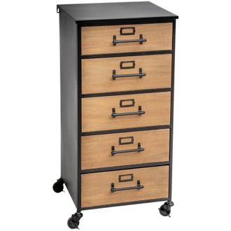 Atmosphera Cajonera Para Almacenar Archivos Con Una Decoraci&oacute;n Retro En Metal Y Maderal. 42 X P. 37 X H. 87,5 Cm - Negro