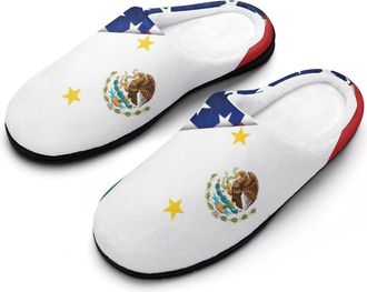 Generic U.S. Flag And Mexican Flag Cotton Slippers for Women Indoor Outdoor Slipper Slip-On Memory Foam Home Shoes