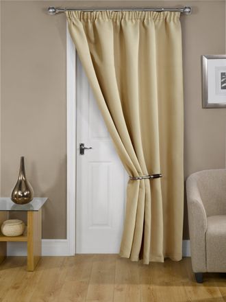 TJ Hughes Cali Pencil Pleat - Woven Thermal Blackout Pencil Pleat Door Curtain In Beige - Width 66 x 84Drop (168x213cm) - TJ Hughes Black