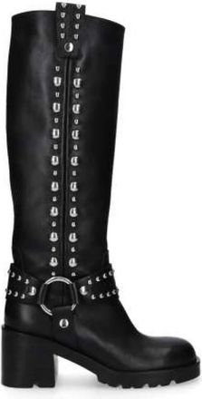Strategia Zwarte Leren Hoge Laarzen met Studs - Dames - Hoge Laarzen - Zwart - 38 EU - Leer - Schoenen