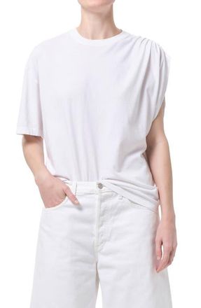 A Gold E Roma Ruched Sleeve Organic Cotton T-Shirt in White at Nordstrom, Size X-Small