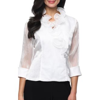 Alex Evenings Structured Ruffle Chiffon Top in Ivory at Nordstrom, Size X-Large