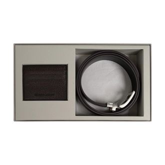 Emporio Armani Accessoires, Heren, Bruin, ONE Size, Leer, Leren Riem en Kaarthouder Set
