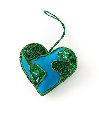 Matr Boomie Larissa Plush Heart Earth Beaded Felt Ornament - Embroidered in Blue at Nordstrom