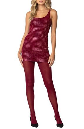 Edikted Rhinestone Mesh Minidress in Burgundy at Nordstrom, Size X-Small