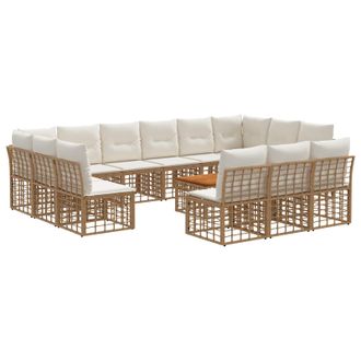 vidaXL Conjunto De Sof&aacute;s De Exterior 14 Pcs Natural Y Crema Poli&eacute;ster Vidaxl