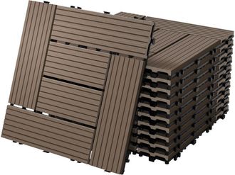 ECD Germany Ecd Germany Baldosas De Patio Wpc De 30x30 Cm 44 Piezas Por 4m&sup2; Con Aparencia De Madera Mosaico Marr&oacute;n Oscuro Con Sistema De Drenaje Y Instalaci&oacute;n Med