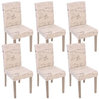 Hhg Hhg - Lote De 6 Sillas De Comedor Littau, Silla Silla De Cocina, Textil Con Letras, Crema, Patas Estructura - Roble